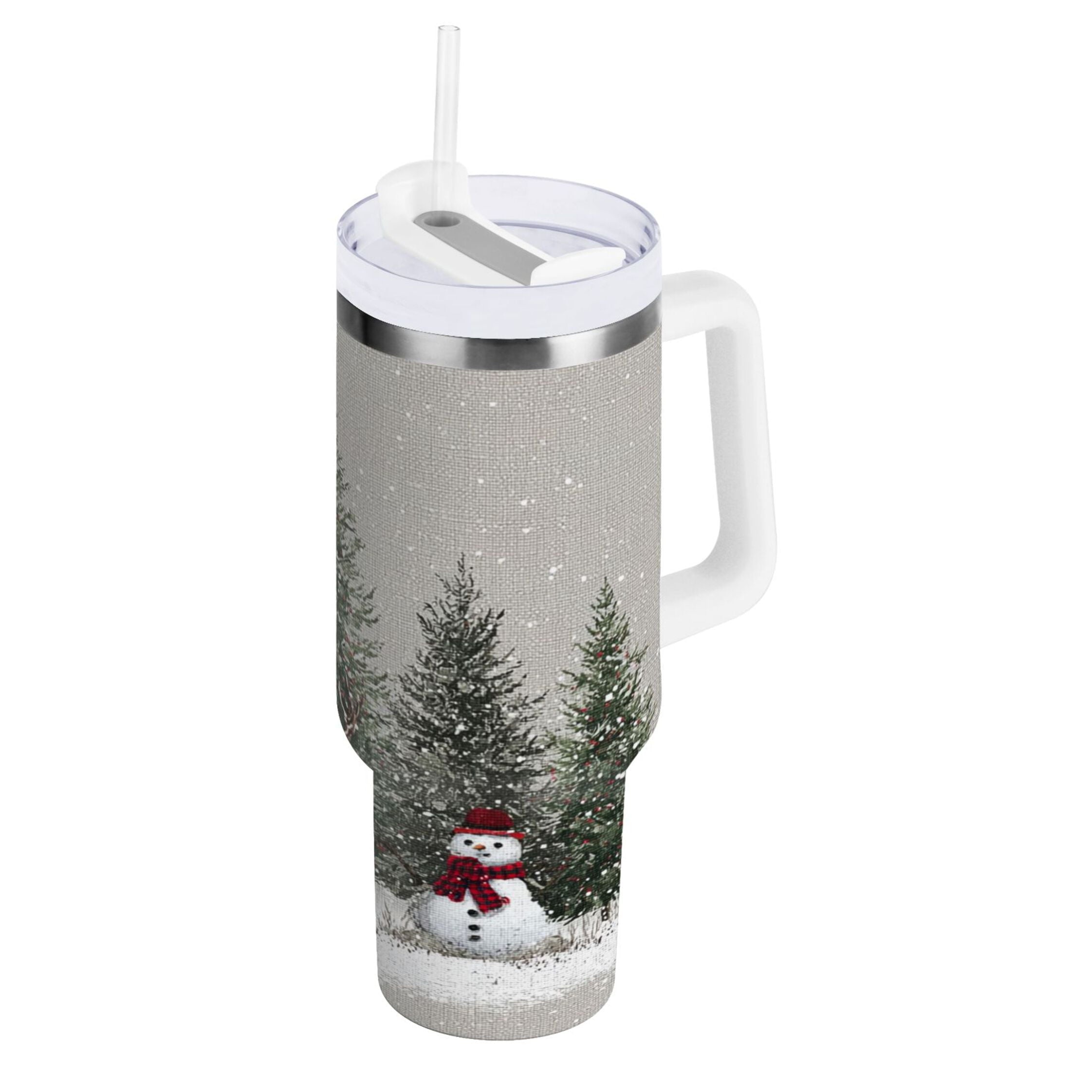 30 oz Insulated Stainless Steel Tumbler Double Wall Stainless Steel Tumbler with 2-Way Drinking Christmas Deer and Snowmen EFHT