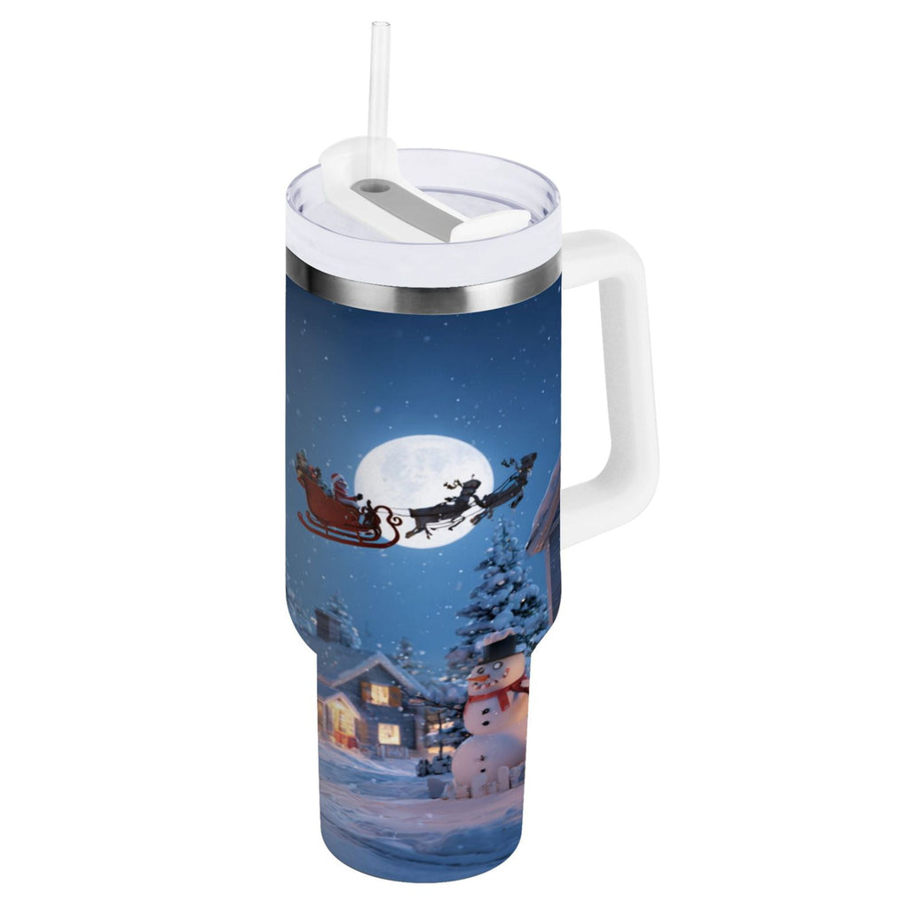30 oz Insulated Stainless Steel Tumbler Double Wall Stainless Steel Tumbler with 2-Way Drinking Christmas Night Scene RKBP