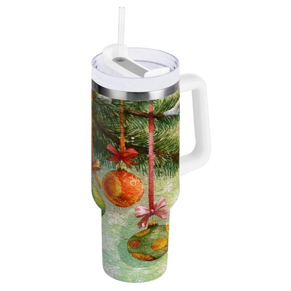 30 oz Insulated Stainless Steel Tumbler Double Wall Stainless Steel Tumbler with 2-Way Drinking Christmas Ornaments Watercolor Painting VLIN