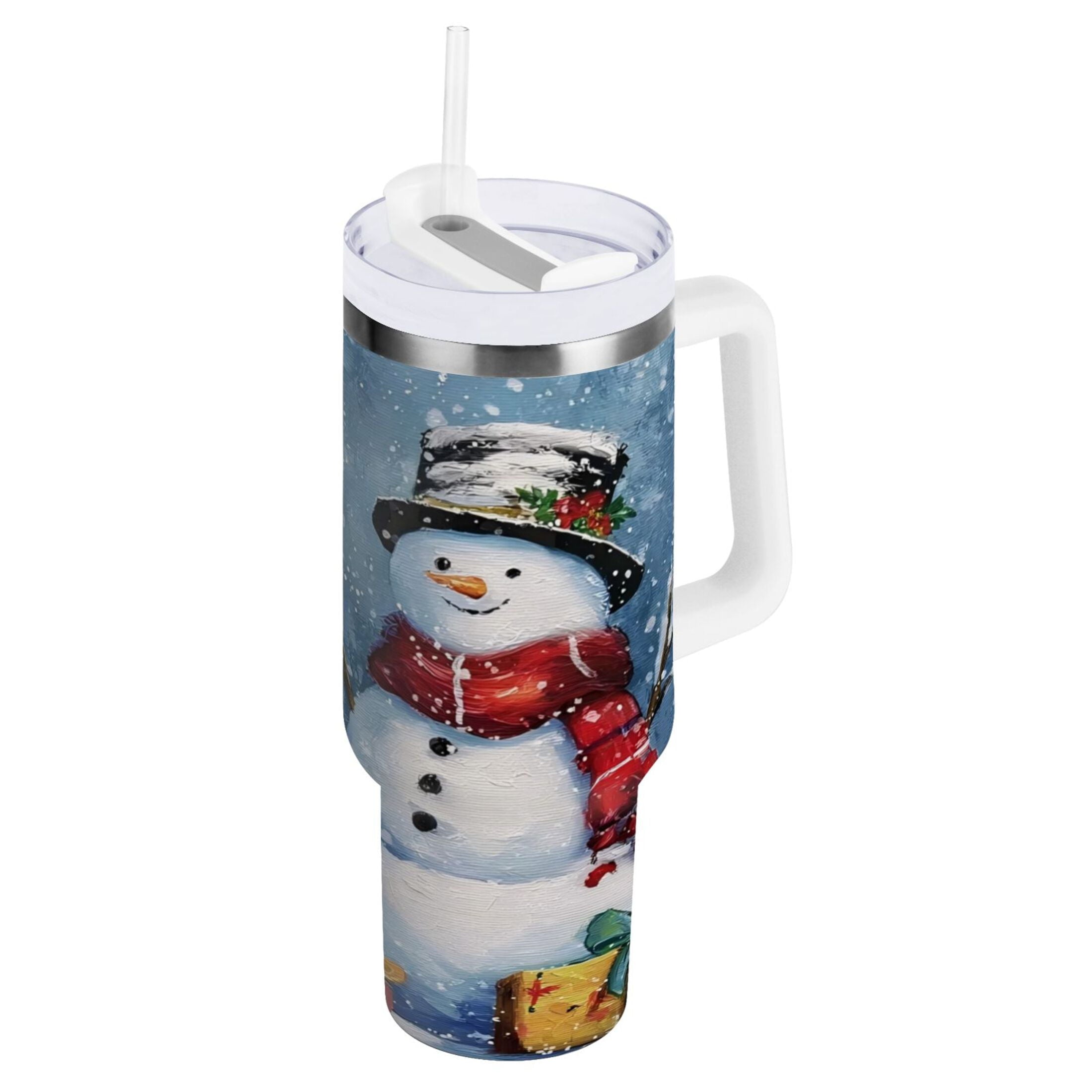 30 oz Insulated Stainless Steel Tumbler Double Wall Stainless Steel Tumbler with 2-Way Drinking Christmas Scene with Snowman XO04