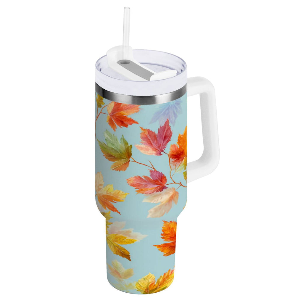 30 oz Insulated Stainless Steel Tumbler Double Wall Stainless Steel Tumbler with 2-Way Drinking Colorful Autumn Maple Leaves S2NS