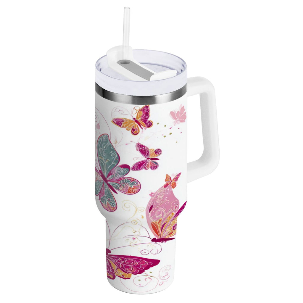 30 oz Insulated Stainless Steel Tumbler Double Wall Stainless Steel Tumbler with 2-Way Drinking Colorful Butterflies 25QE