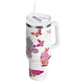 30 oz Insulated Stainless Steel Tumbler Double Wall Stainless Steel Tumbler with 2-Way Drinking Colorful Butterflies 25QE