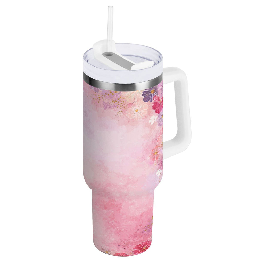 30 oz Insulated Stainless Steel Tumbler Double Wall Stainless Steel Tumbler with 2-Way Drinking Colorful Pastel Floral Pattern X2K7