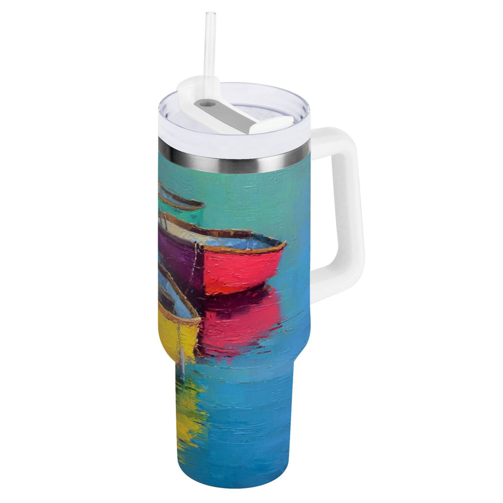 30 oz Insulated Stainless Steel Tumbler Double Wall Stainless Steel Tumbler with 2-Way Drinking Colorful Row Boats B56N