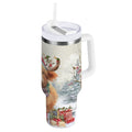 30 oz Insulated Stainless Steel Tumbler Double Wall Stainless Steel Tumbler with 2-Way Drinking Cow Wearing Christmas Hat QK74