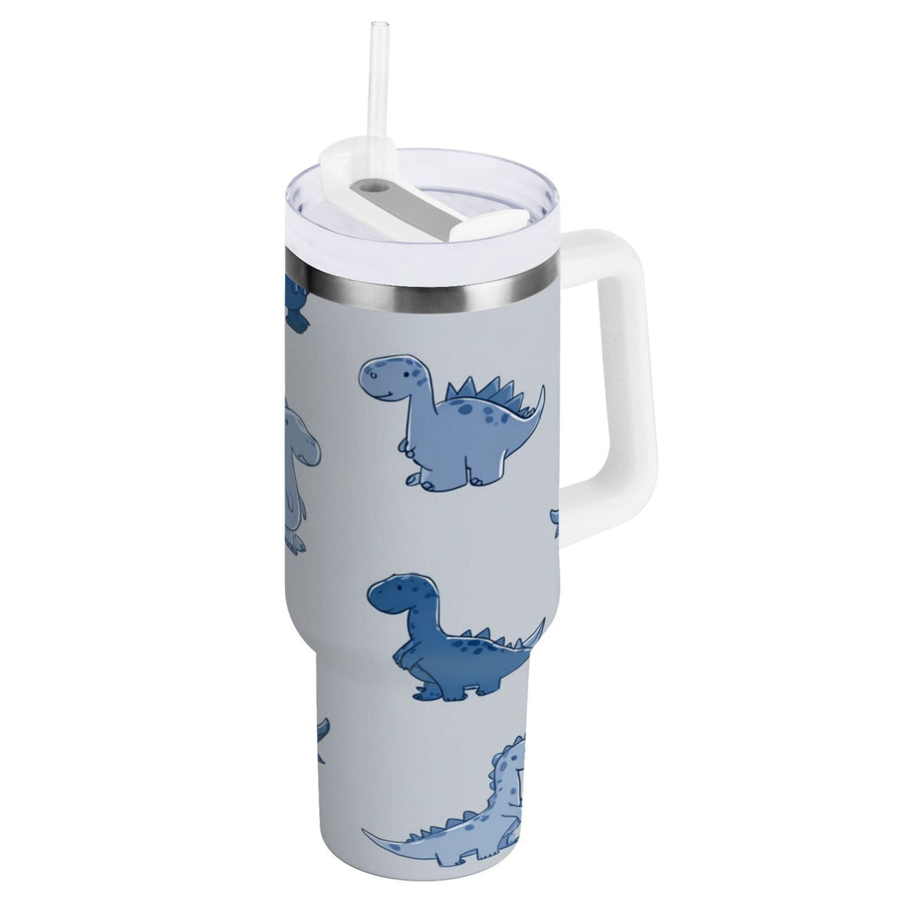 30 oz Insulated Stainless Steel Tumbler Double Wall Stainless Steel Tumbler with 2-Way Drinking Cute Blue Dinosaurs TKRP