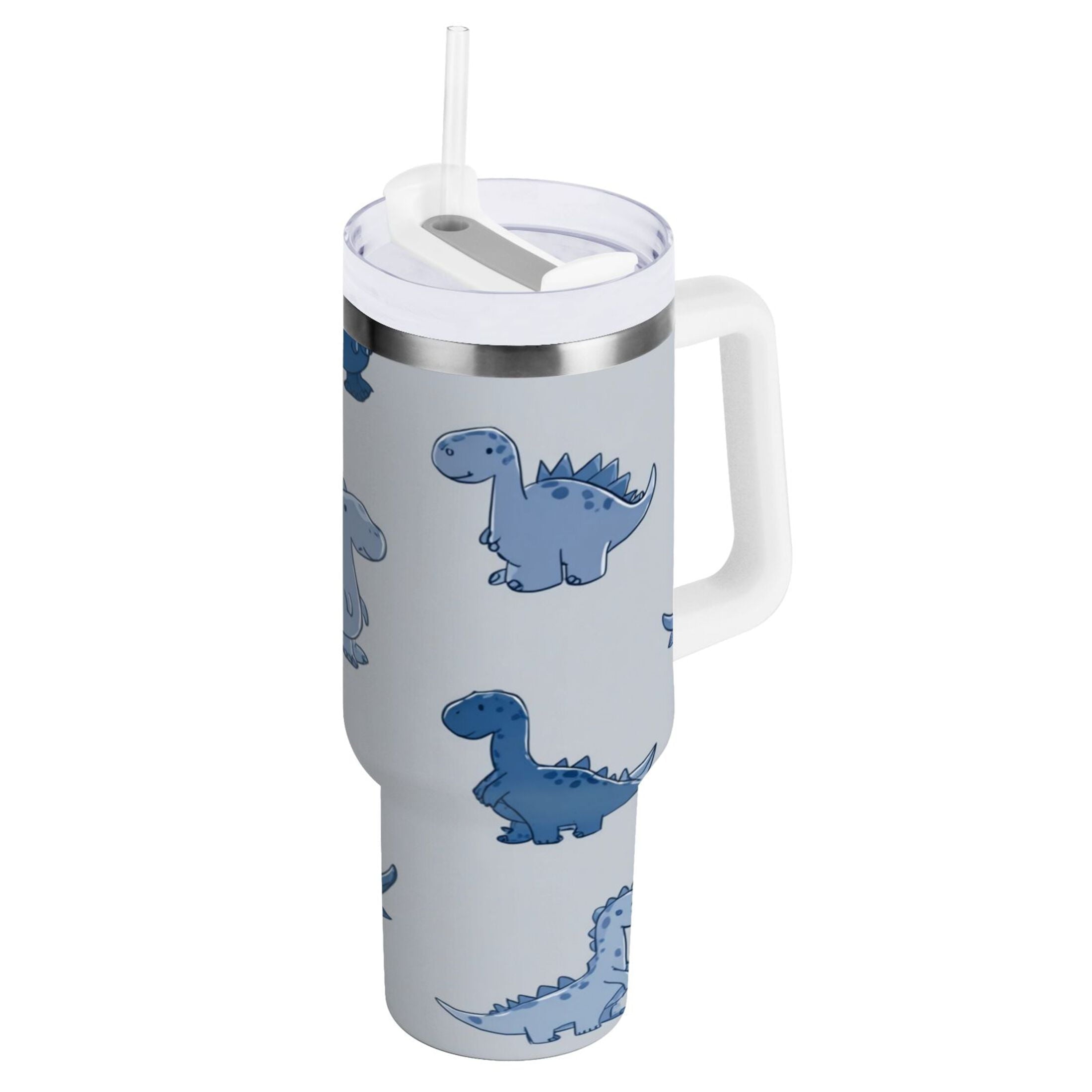 30 oz Insulated Stainless Steel Tumbler Double Wall Stainless Steel Tumbler with 2-Way Drinking Cute Blue Dinosaurs TKRP