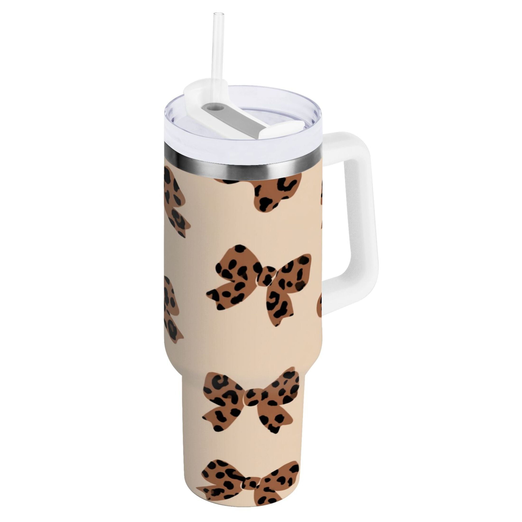 30 oz Insulated Stainless Steel Tumbler Double Wall Stainless Steel Tumbler with 2-Way Drinking Cute Brown Bow IAZV