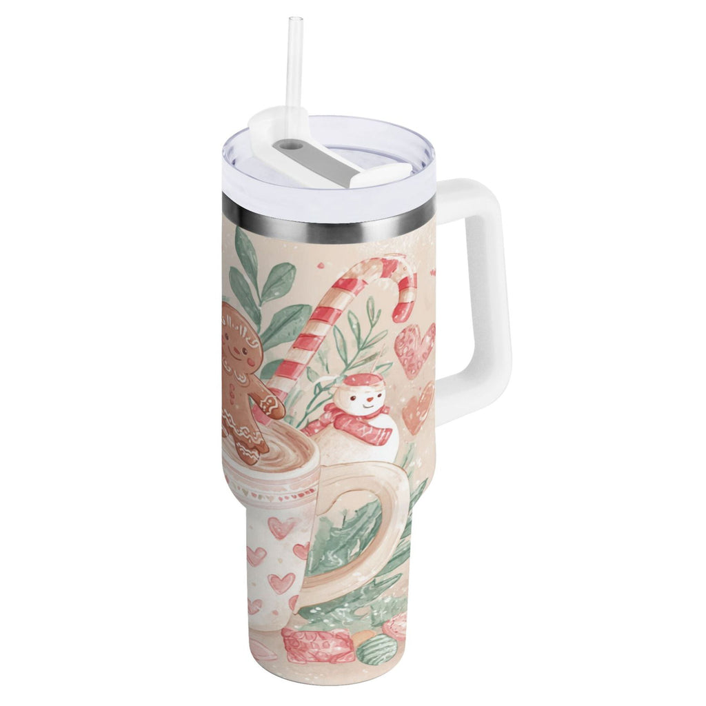 30 oz Insulated Stainless Steel Tumbler Double Wall Stainless Steel Tumbler with 2-Way Drinking Cute Christmas Design ZVFT