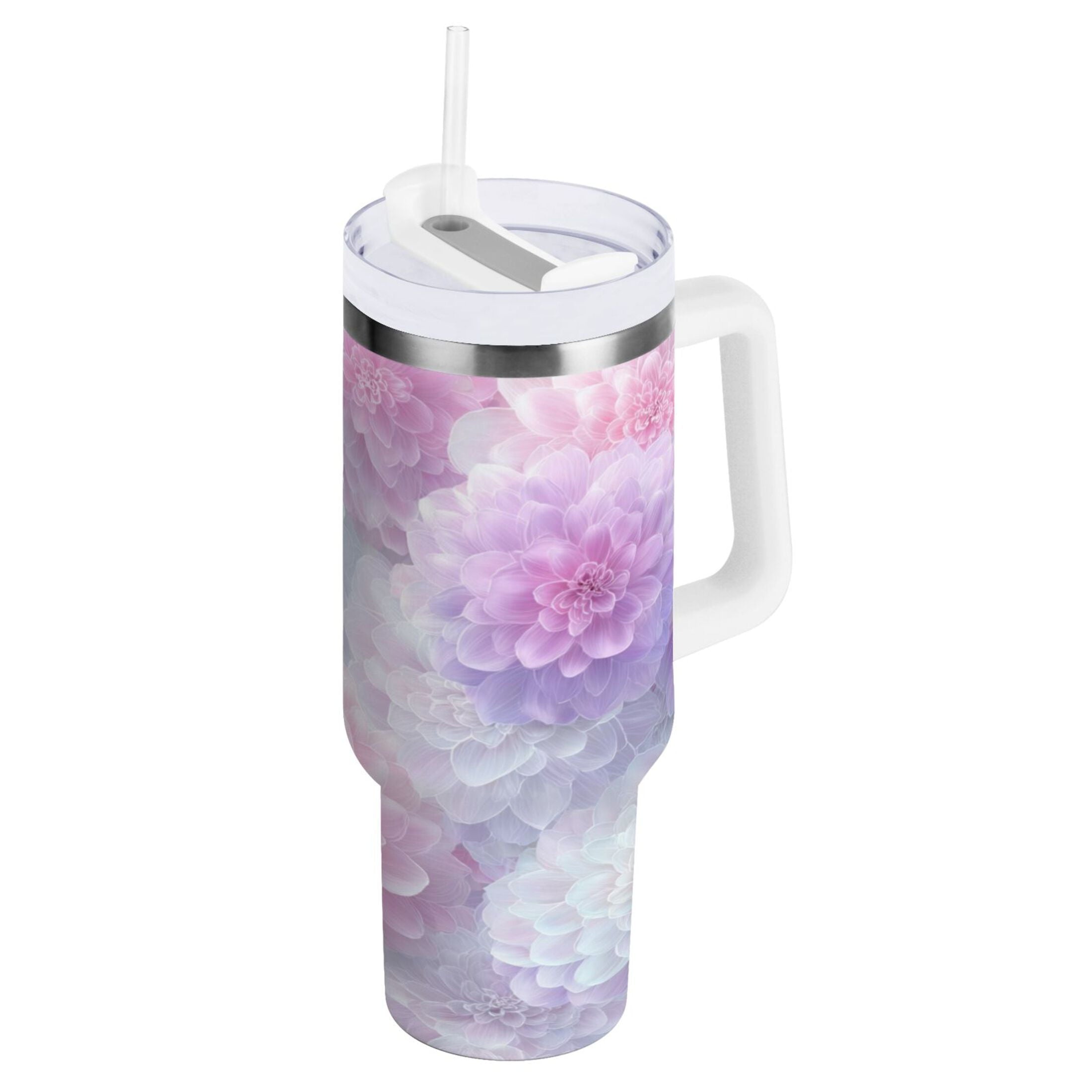 30 oz Insulated Stainless Steel Tumbler Double Wall Stainless Steel Tumbler with 2-Way Drinking Cute Pastel Watercolor Floral 4A58