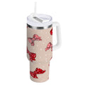 30 oz Insulated Stainless Steel Tumbler Double Wall Stainless Steel Tumbler with 2-Way Drinking Cute Red Bows Pattern 1AEB