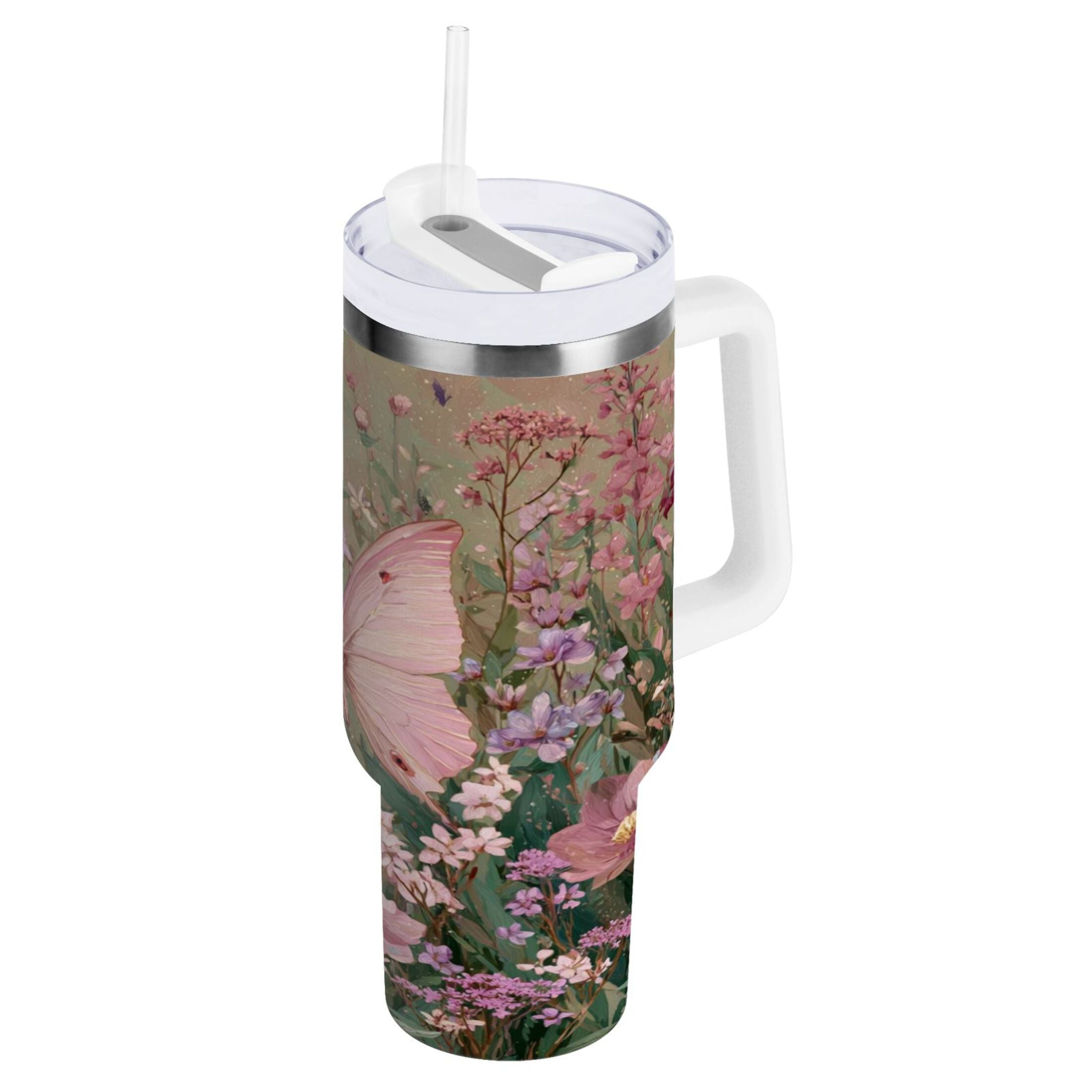 30 oz Insulated Stainless Steel Tumbler Double Wall Stainless Steel Tumbler with 2-Way Drinking Delicate Butterfly 0OM7