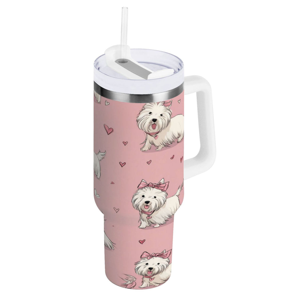 30 oz Insulated Stainless Steel Tumbler Double Wall Stainless Steel Tumbler with 2-Way Drinking Dogs Wearing Bows 4X4D