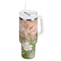 30 oz Insulated Stainless Steel Tumbler Double Wall Stainless Steel Tumbler with 2-Way Drinking Gradient Elegant Floral XZB5