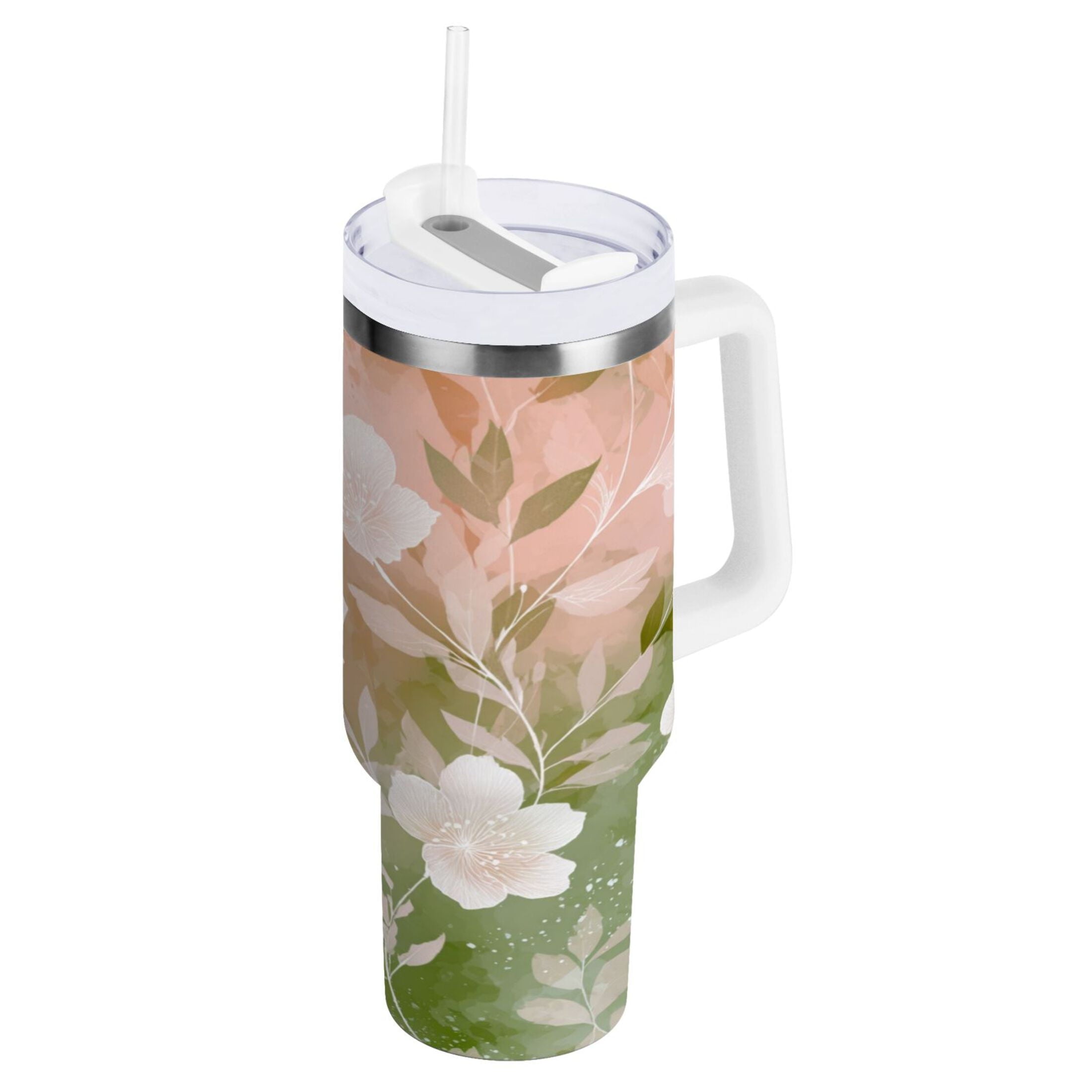 30 oz Insulated Stainless Steel Tumbler Double Wall Stainless Steel Tumbler with 2-Way Drinking Gradient Elegant Floral XZB5