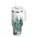 30 oz Insulated Stainless Steel Tumbler Double Wall Stainless Steel Tumbler with 2-Way Drinking Green Snowy Forest Scene VKER