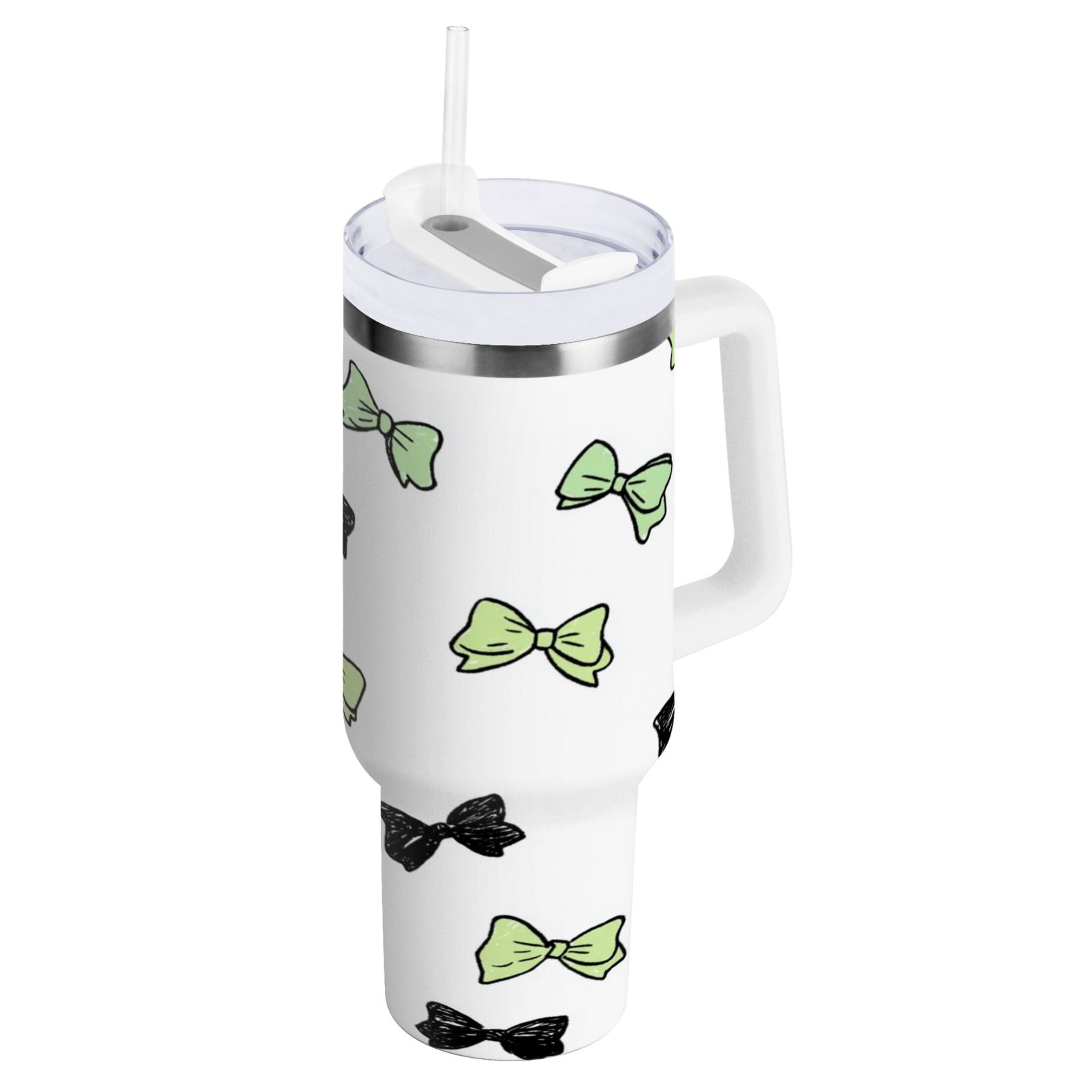 40 oz Insulated Stainless Steel Tumbler Double Wall Stainless Steel Tumbler with 2-Way Drinking Green and Black Bows OSXC