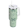 30 oz Insulated Stainless Steel Tumbler Double Wall Stainless Steel Tumbler with 2-Way Drinking Green and Mint Bows GSQF