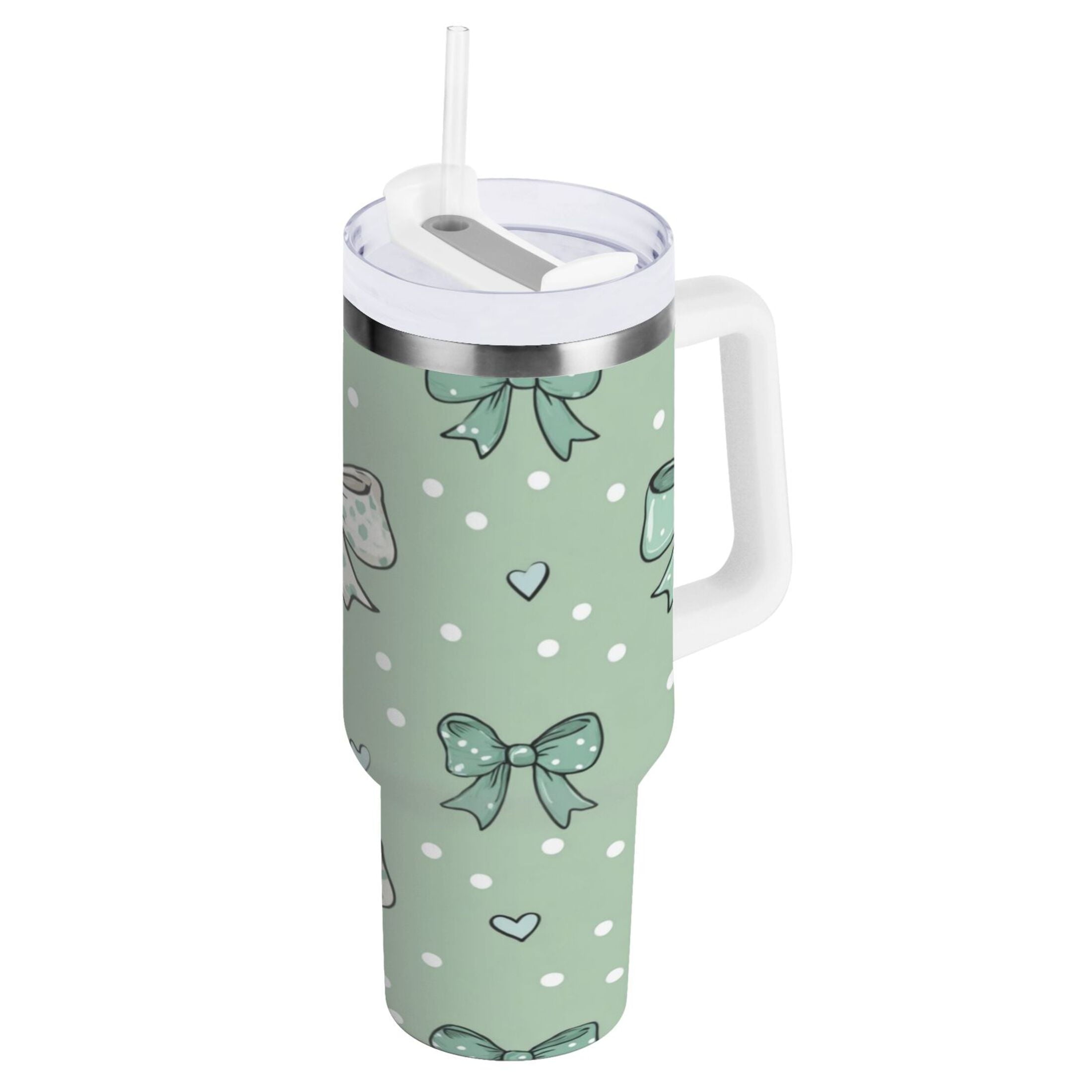 30 oz Insulated Stainless Steel Tumbler Double Wall Stainless Steel Tumbler with 2-Way Drinking Green and Mint Bows GSQF