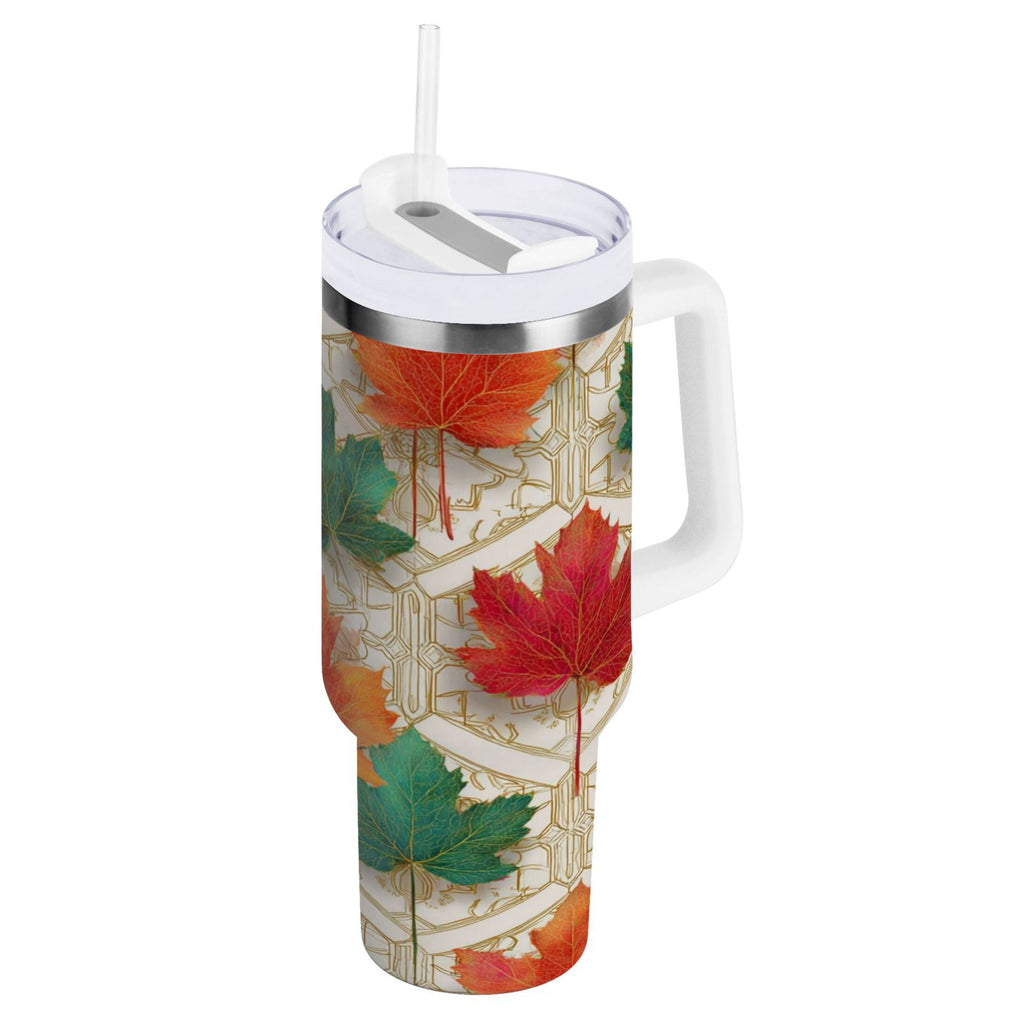 30 oz Insulated Stainless Steel Tumbler Double Wall Stainless Steel Tumbler with 2-Way Drinking Green and Red Maple Leaves YH59