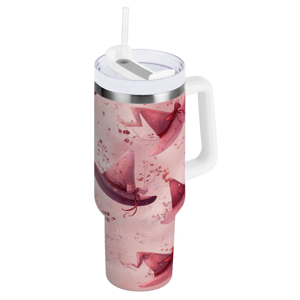 30 oz Insulated Stainless Steel Tumbler Double Wall Stainless Steel Tumbler with 2-Way Drinking Hats with Delicate Bows D5SU