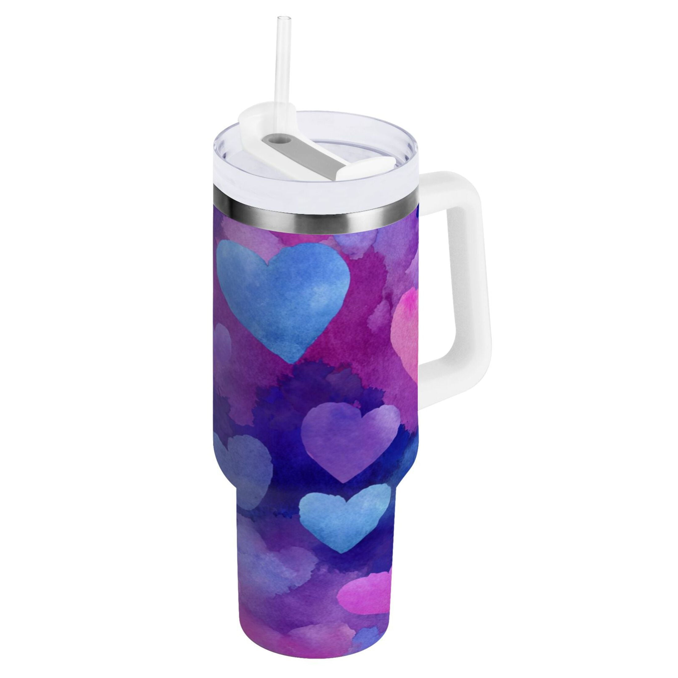 30 oz Insulated Stainless Steel Tumbler Double Wall Stainless Steel Tumbler with 2-Way Drinking Indigo and Violet Hearts C3GZ