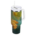 30 oz Insulated Stainless Steel Tumbler Double Wall Stainless Steel Tumbler with 2-Way Drinking Leaves with Water Droplets EV6S