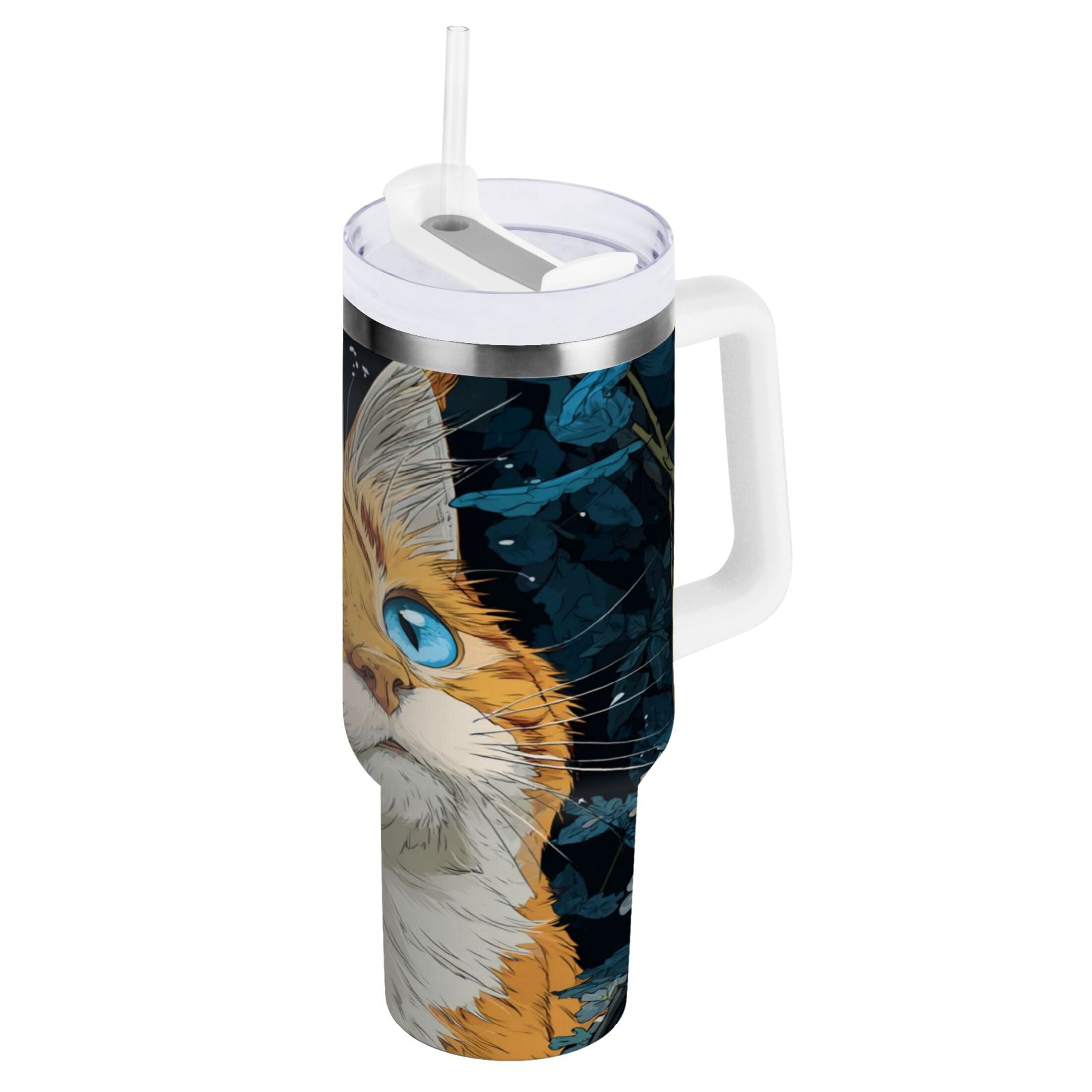 30 oz Insulated Stainless Steel Tumbler Double Wall Stainless Steel Tumbler with 2-Way Drinking Orange Cat with Blue Eyes GFEP