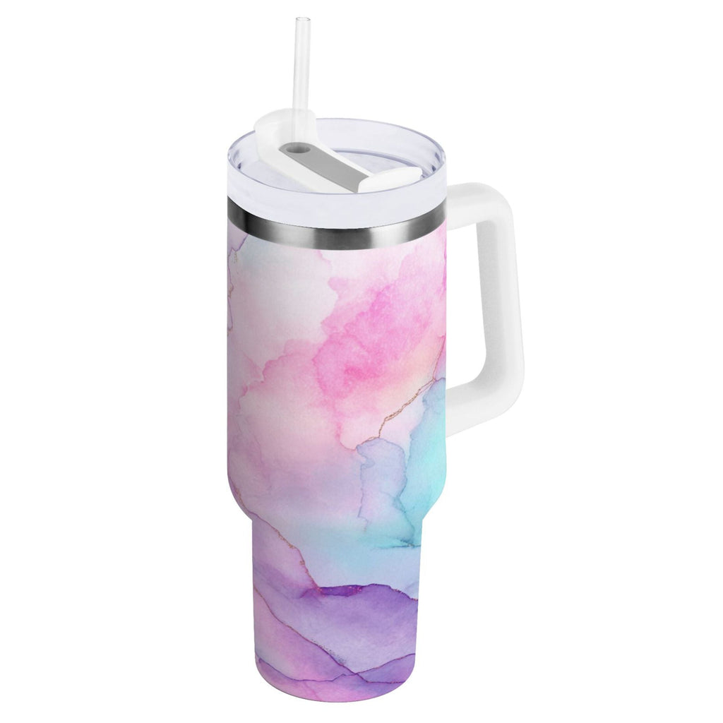 30 oz Insulated Stainless Steel Tumbler Double Wall Stainless Steel Tumbler with 2-Way Drinking Pastel Pink Marble Texture 9UPW