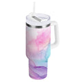 30 oz Insulated Stainless Steel Tumbler Double Wall Stainless Steel Tumbler with 2-Way Drinking Pastel Pink Marble Texture 9UPW