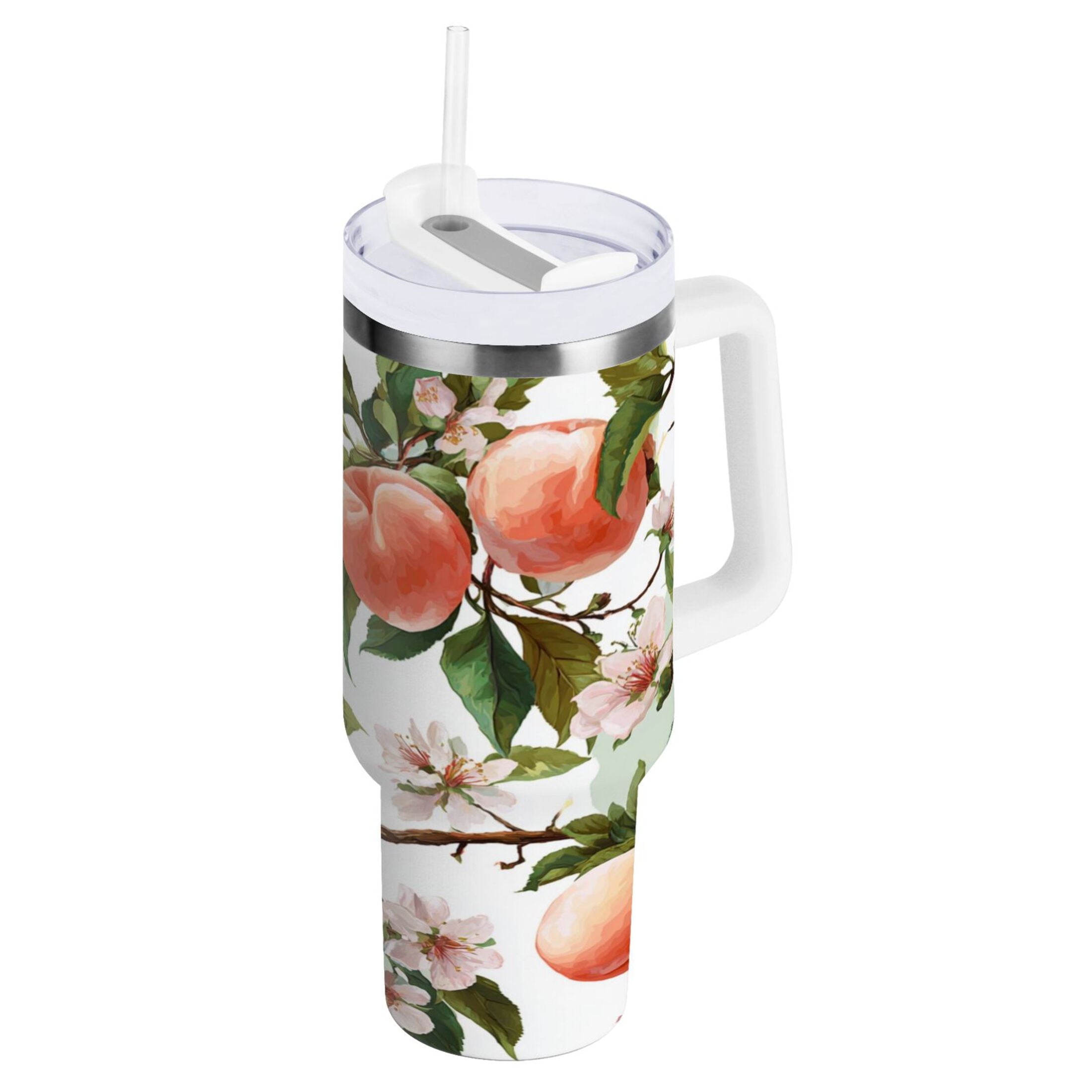 30 oz Insulated Stainless Steel Tumbler Double Wall Stainless Steel Tumbler with 2-Way Drinking Peach Fruit Pattern TUXP