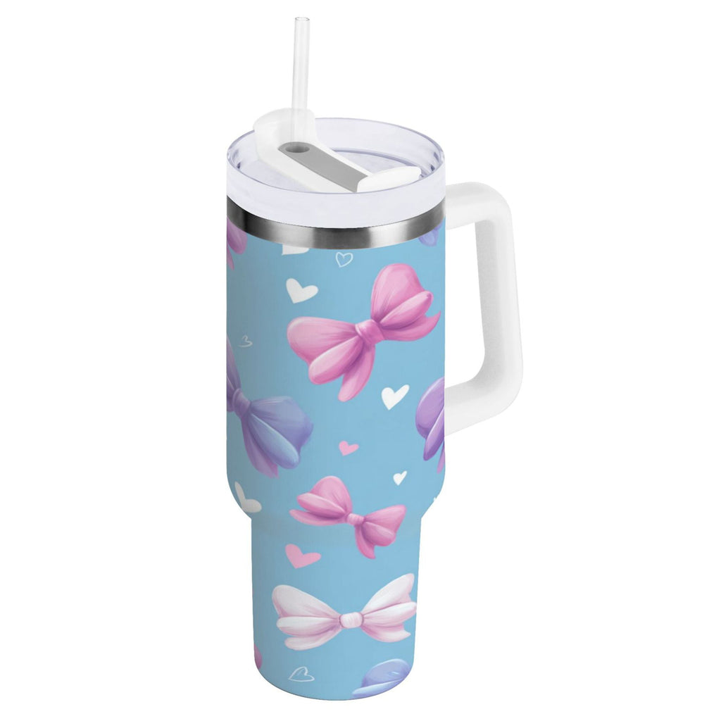 30 oz Insulated Stainless Steel Tumbler Double Wall Stainless Steel Tumbler with 2-Way Drinking Pink and Purple Bows F2KL