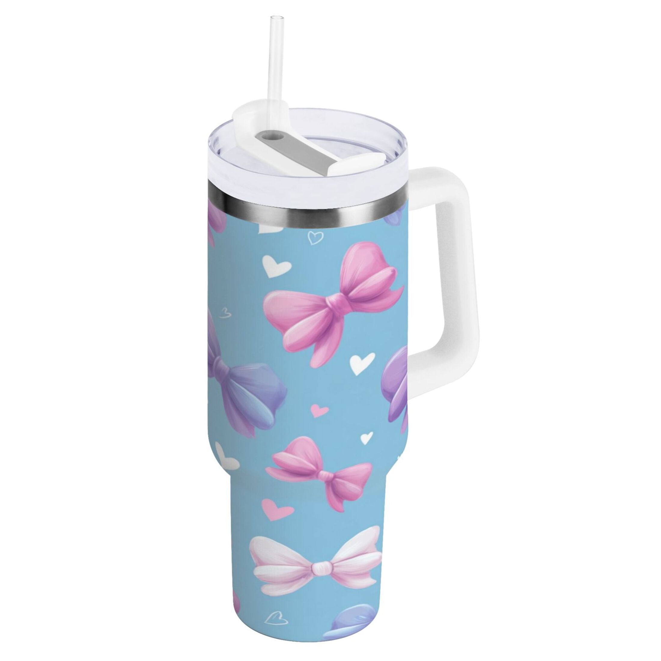 30 oz Insulated Stainless Steel Tumbler Double Wall Stainless Steel Tumbler with 2-Way Drinking Pink and Purple Bows F2KL
