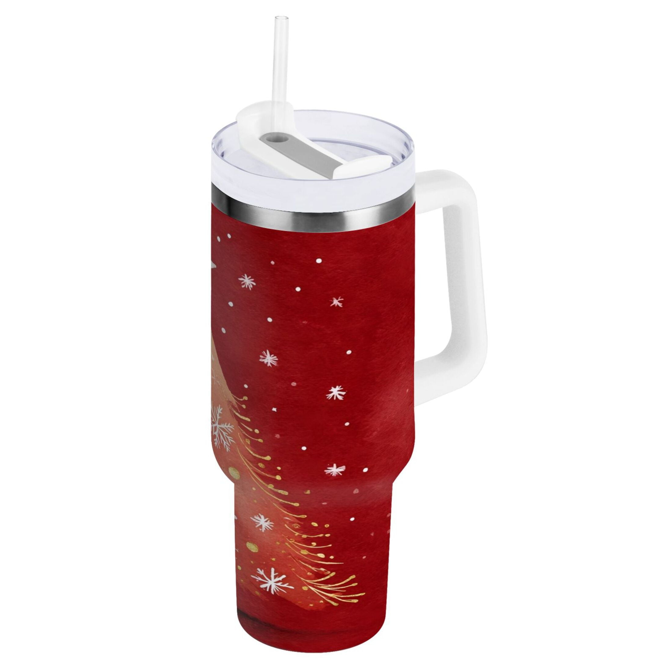 40 oz Insulated Stainless Steel Tumbler Double Wall Stainless Steel Tumbler with 2-Way Drinking Red Christmas Tree KQTU