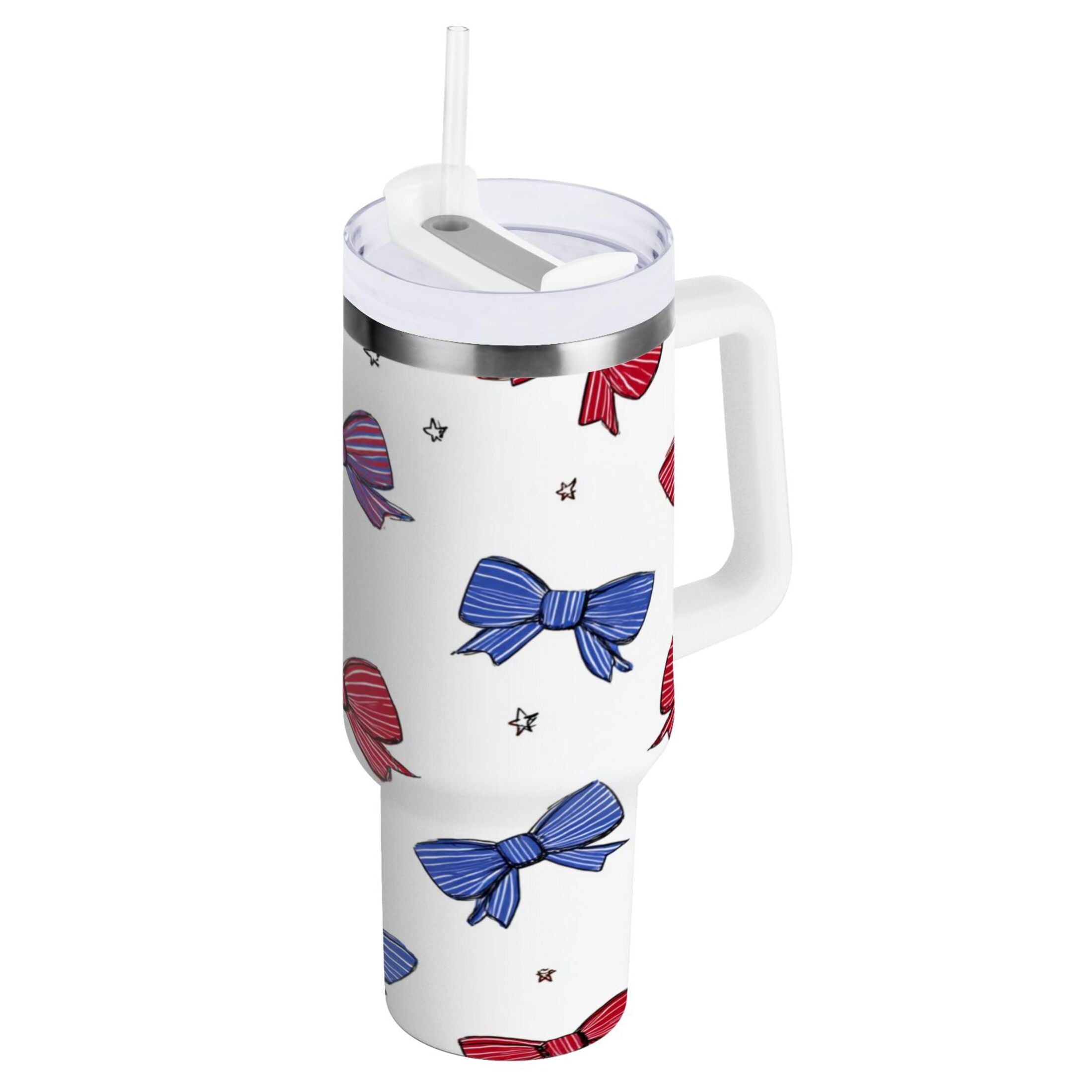 30 oz Insulated Stainless Steel Tumbler Double Wall Stainless Steel Tumbler with 2-Way Drinking Red and Blue Stripe Bows P1OE
