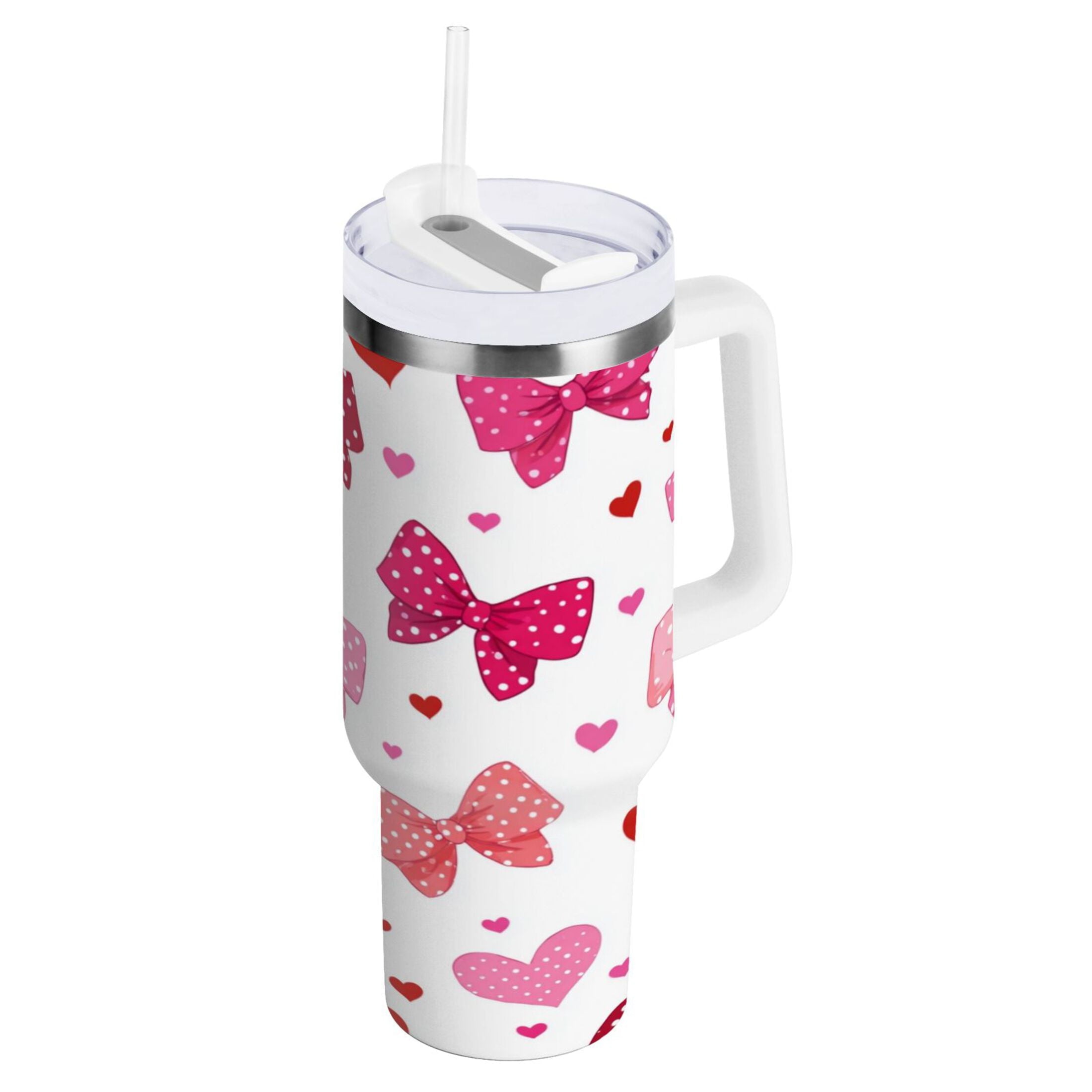 30 oz Insulated Stainless Steel Tumbler Double Wall Stainless Steel Tumbler with 2-Way Drinking Red and Pink Bows 7LBE