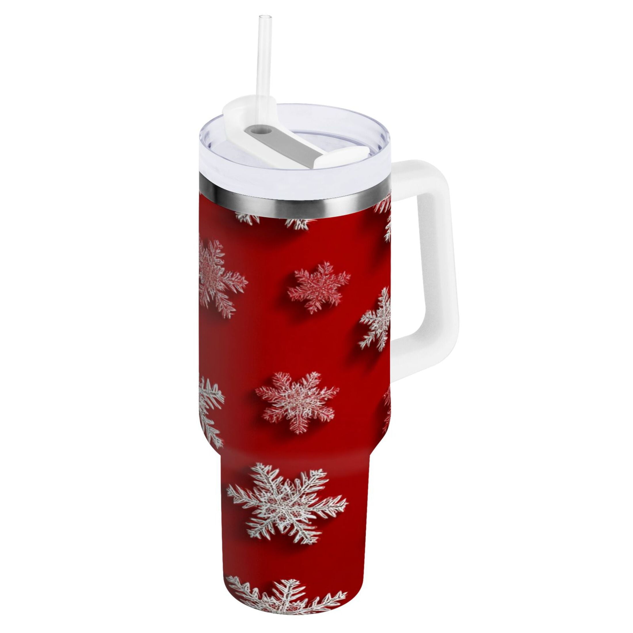30 oz Insulated Stainless Steel Tumbler Double Wall Stainless Steel Tumbler with 2-Way Drinking Red and White Snowflakes HOMD