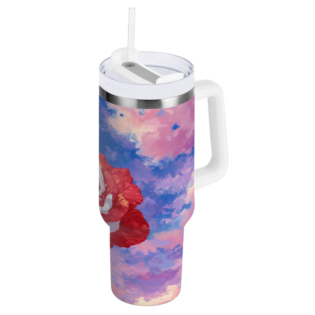 30 oz Insulated Stainless Steel Tumbler Double Wall Stainless Steel Tumbler with 2-Way Drinking Rose with Flag Pattern W6UE
