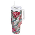 30 oz Insulated Stainless Steel Tumbler Double Wall Stainless Steel Tumbler with 2-Way Drinking Roses and Ribbons HK6M