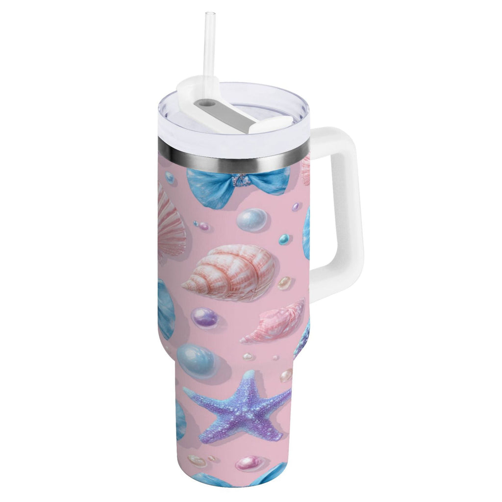 30 oz Insulated Stainless Steel Tumbler Double Wall Stainless Steel Tumbler with 2-Way Drinking Seashells and Bows XXPO