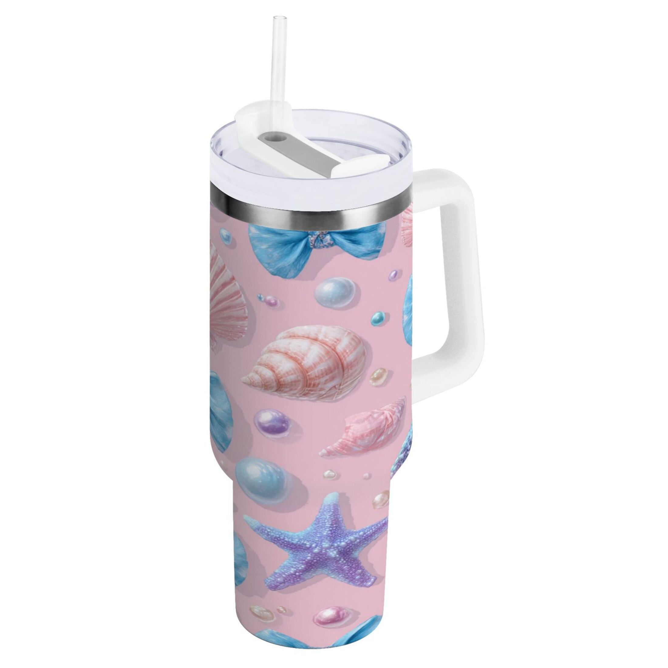 30 oz Insulated Stainless Steel Tumbler Double Wall Stainless Steel Tumbler with 2-Way Drinking Seashells and Bows XXPO