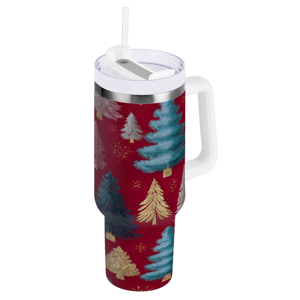 30 oz Insulated Stainless Steel Tumbler Double Wall Stainless Steel Tumbler with 2-Way Drinking Stylized Christmas Trees GO5O