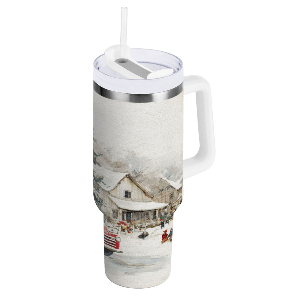 30 oz Insulated Stainless Steel Tumbler Double Wall Stainless Steel Tumbler with 2-Way Drinking Truck with Christmas Decorations UALX