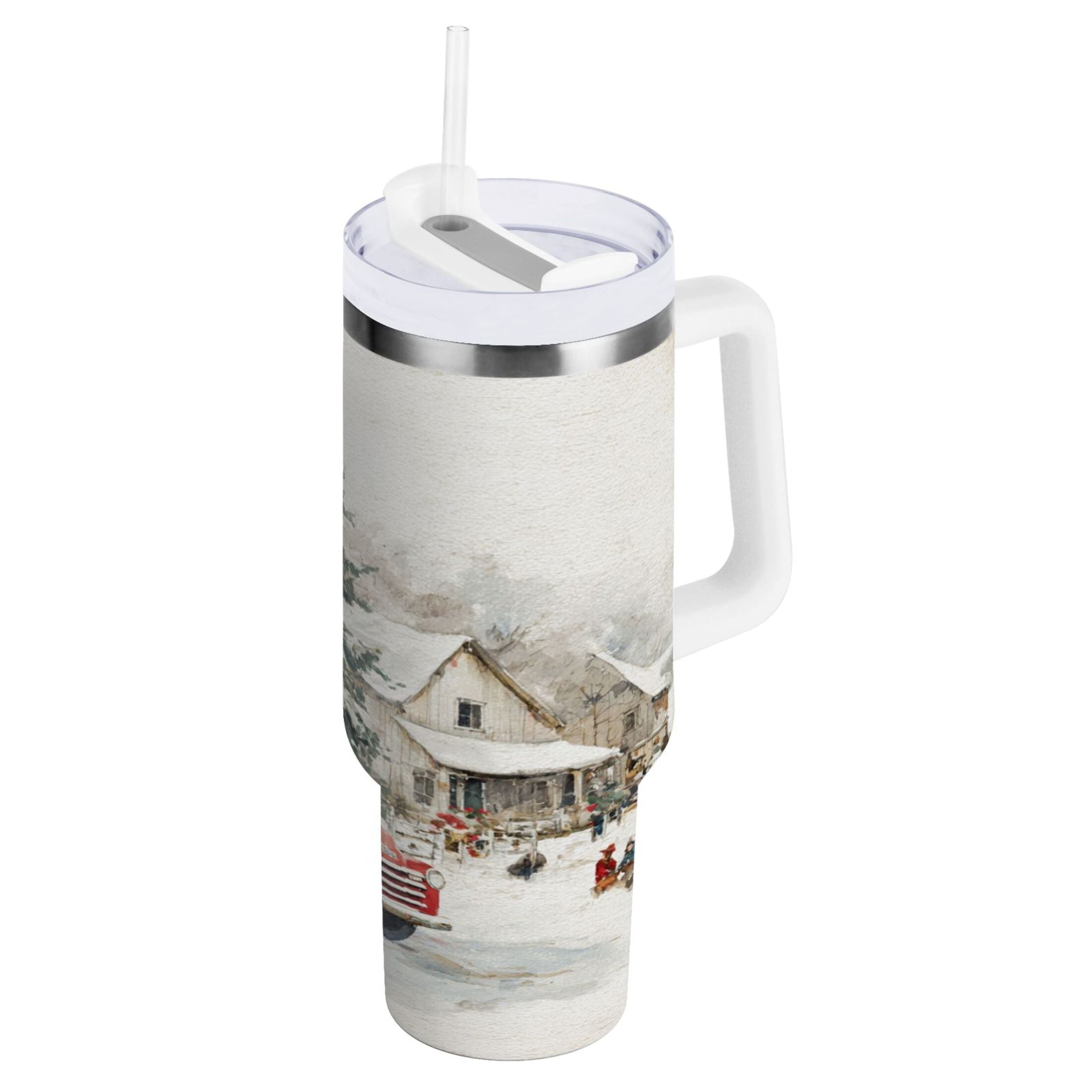 30 oz Insulated Stainless Steel Tumbler Double Wall Stainless Steel Tumbler with 2-Way Drinking Truck with Christmas Decorations UALX