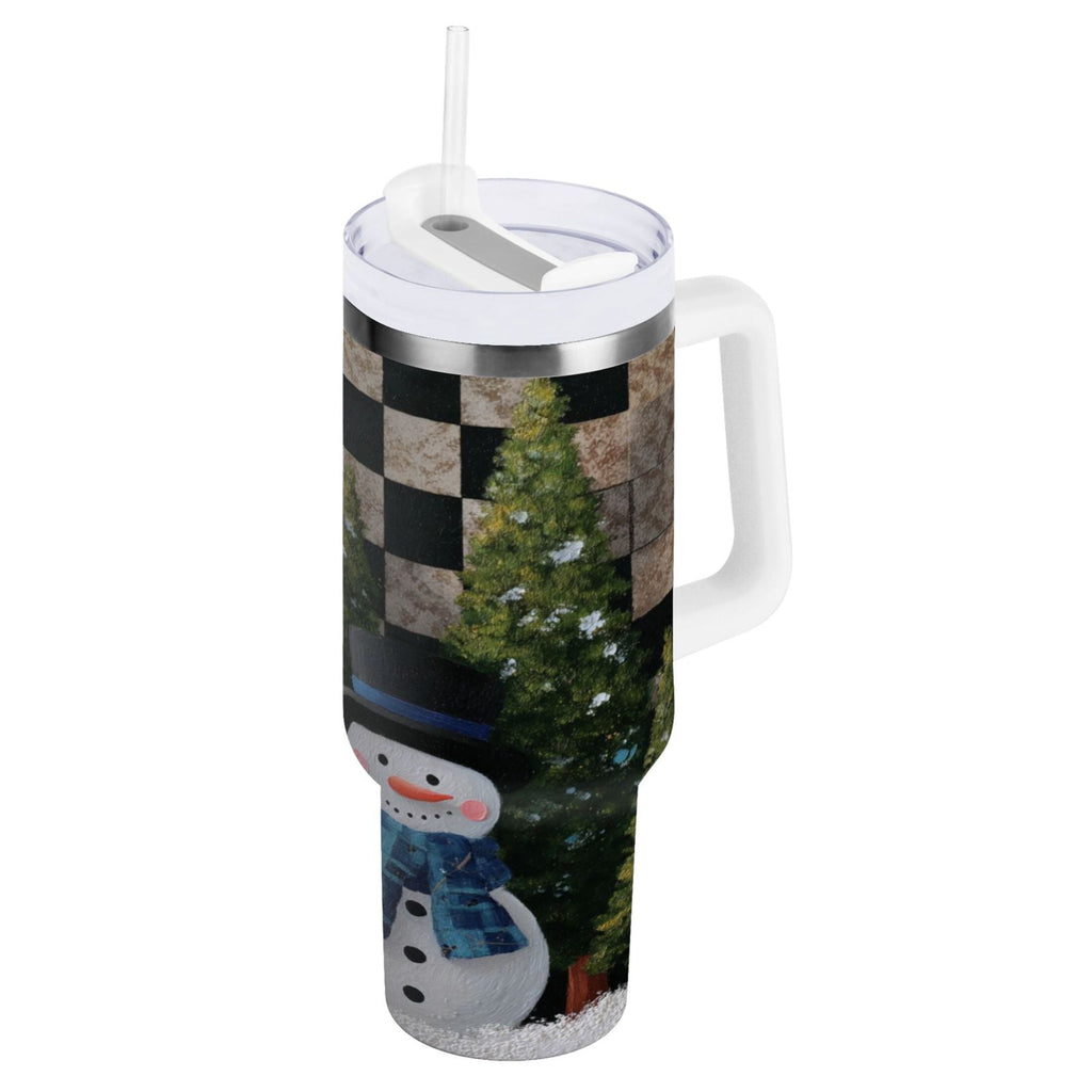 30 oz Insulated Stainless Steel Tumbler Double Wall Stainless Steel Tumbler with 2-Way Drinking Two Snowmen Pattern SIIJ