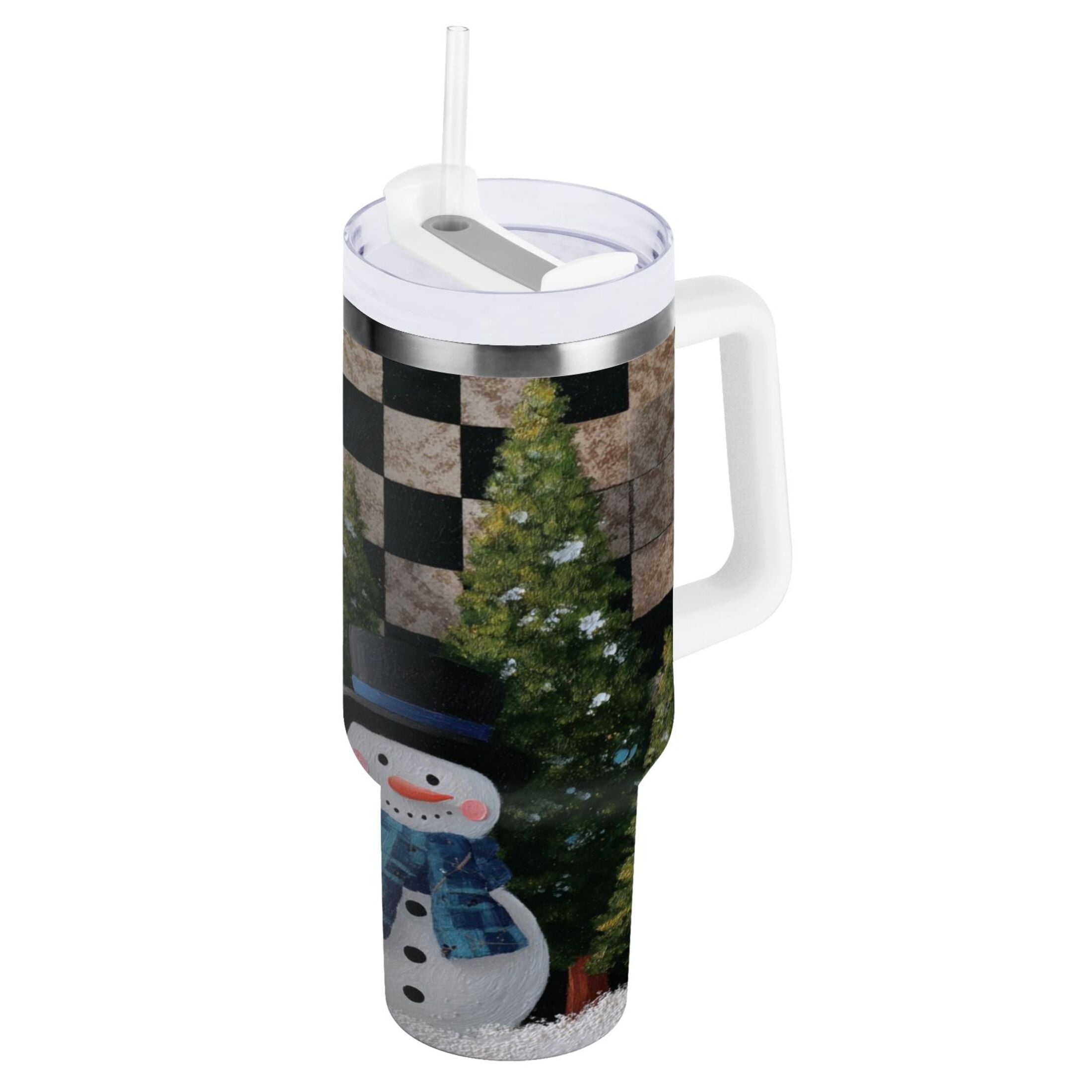 30 oz Insulated Stainless Steel Tumbler Double Wall Stainless Steel Tumbler with 2-Way Drinking Two Snowmen Pattern SIIJ