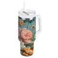 30 oz Insulated Stainless Steel Tumbler Double Wall Stainless Steel Tumbler with 2-Way Drinking Vintage Roses and Peonies 0GSB