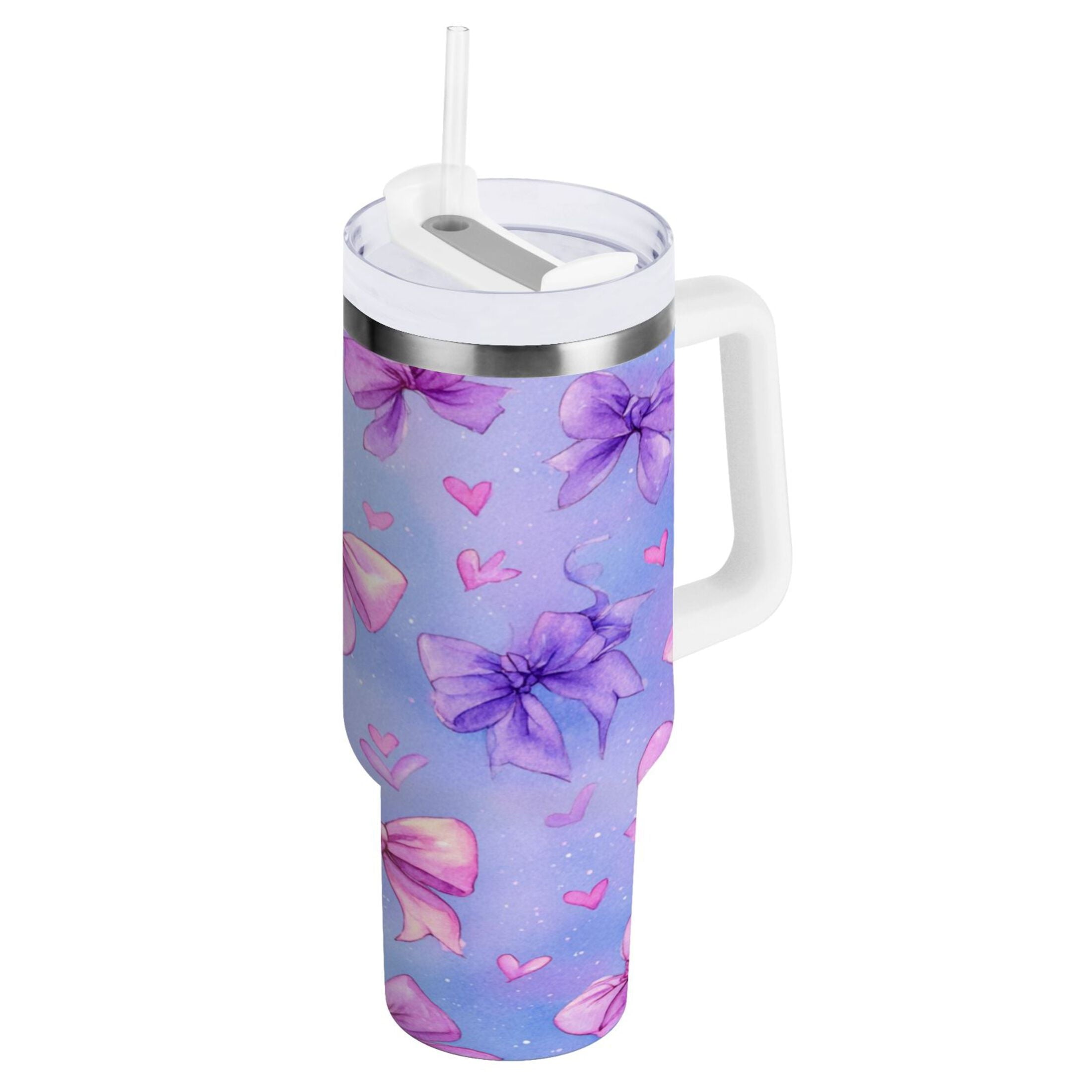 30 oz Insulated Stainless Steel Tumbler Double Wall Stainless Steel Tumbler with 2-Way Drinking Watercolor Bows Pattern RY8U