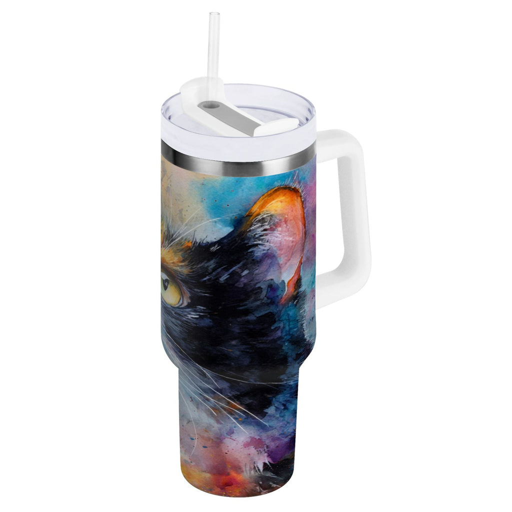 30 oz Insulated Stainless Steel Tumbler Double Wall Stainless Steel Tumbler with 2-Way Drinking Watercolor Calico Cat E9SJ